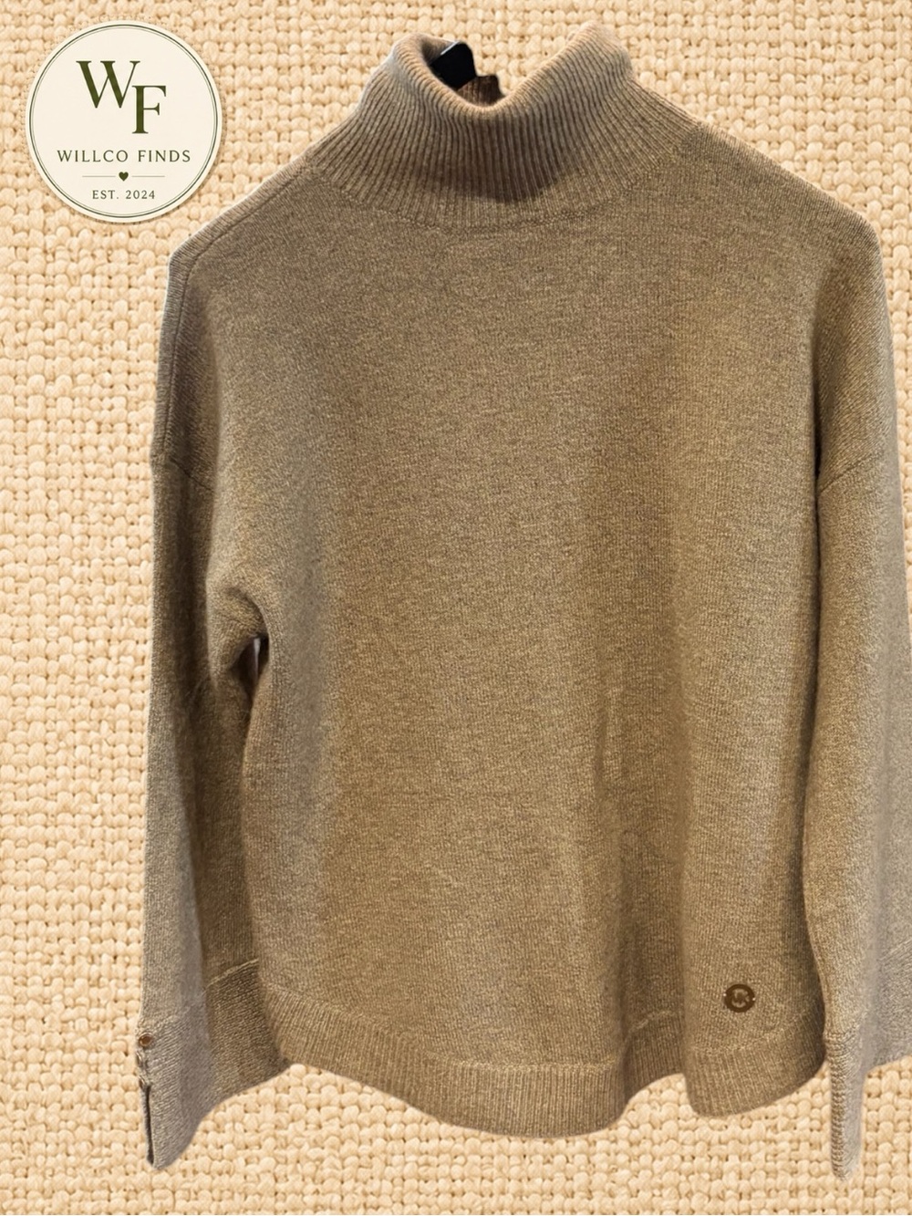 Michael Kors Women’s M Taupe Merino Wool Alpaca Turtleneck Sweater Gold Buttons